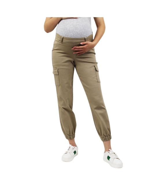 Khaki Maternity Cargo Pants With Underbelly