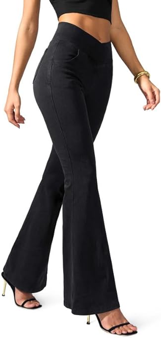Crossover High Waisted Bell Bottom Jeans