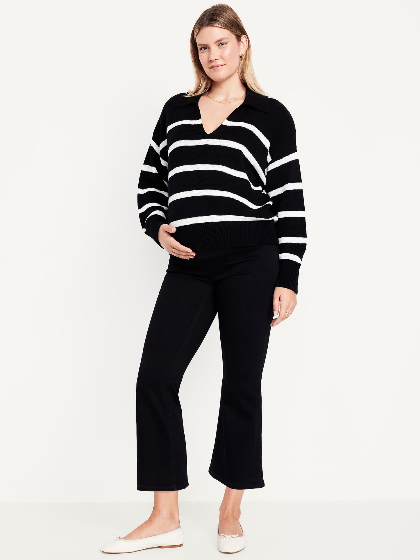 Black Crop Maternity Flare Jeans in 26" Inseam