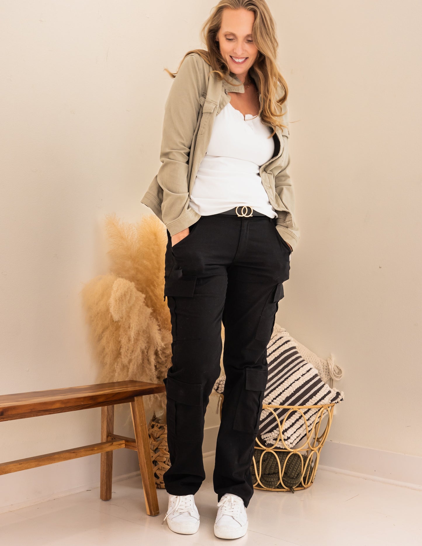 Tall Plus Size Black Straight Leg Cargo Pants