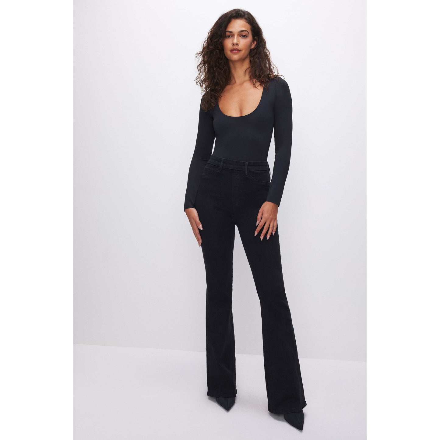 Pull On Stretch Flare Jeans: 33.5" Inseam