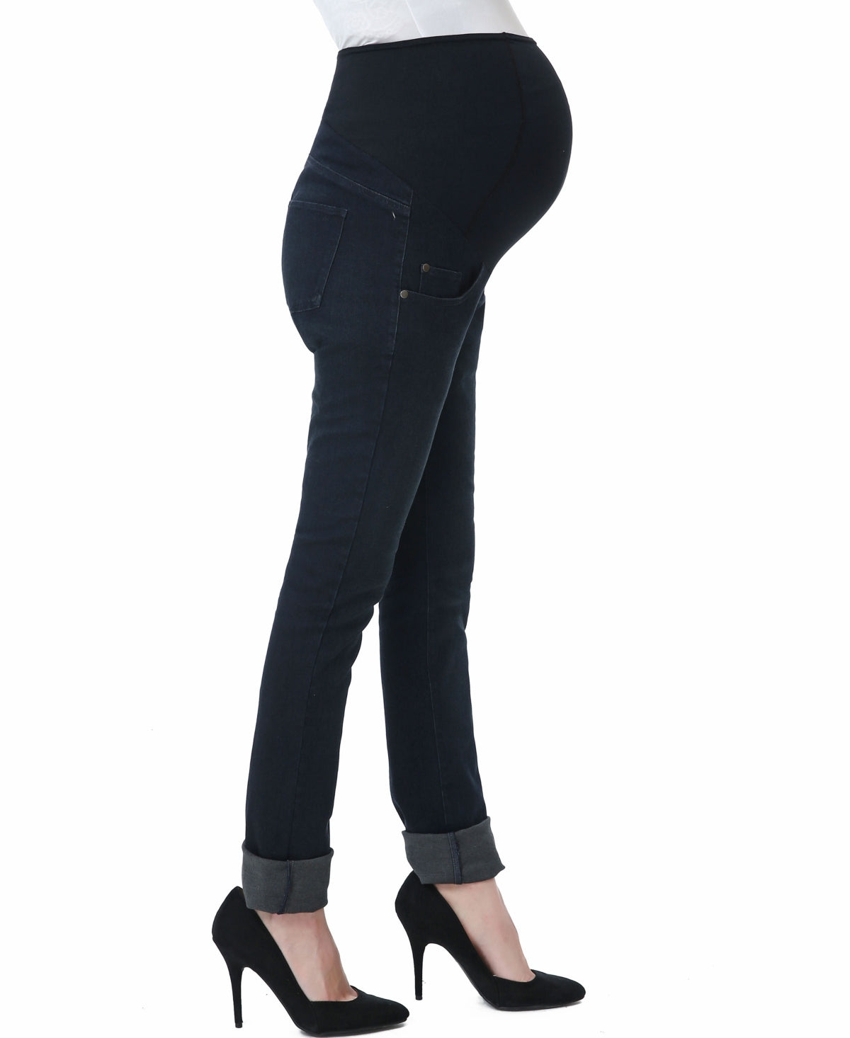 Tall Cuffed Maternity Jeans in Dark Wash: 32" Inseam