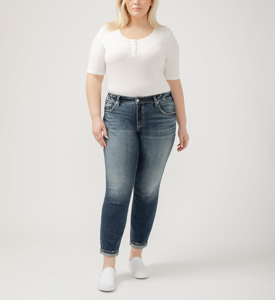 Boyfriend Mid Rise Slim Leg Luxe Stretch Jeans