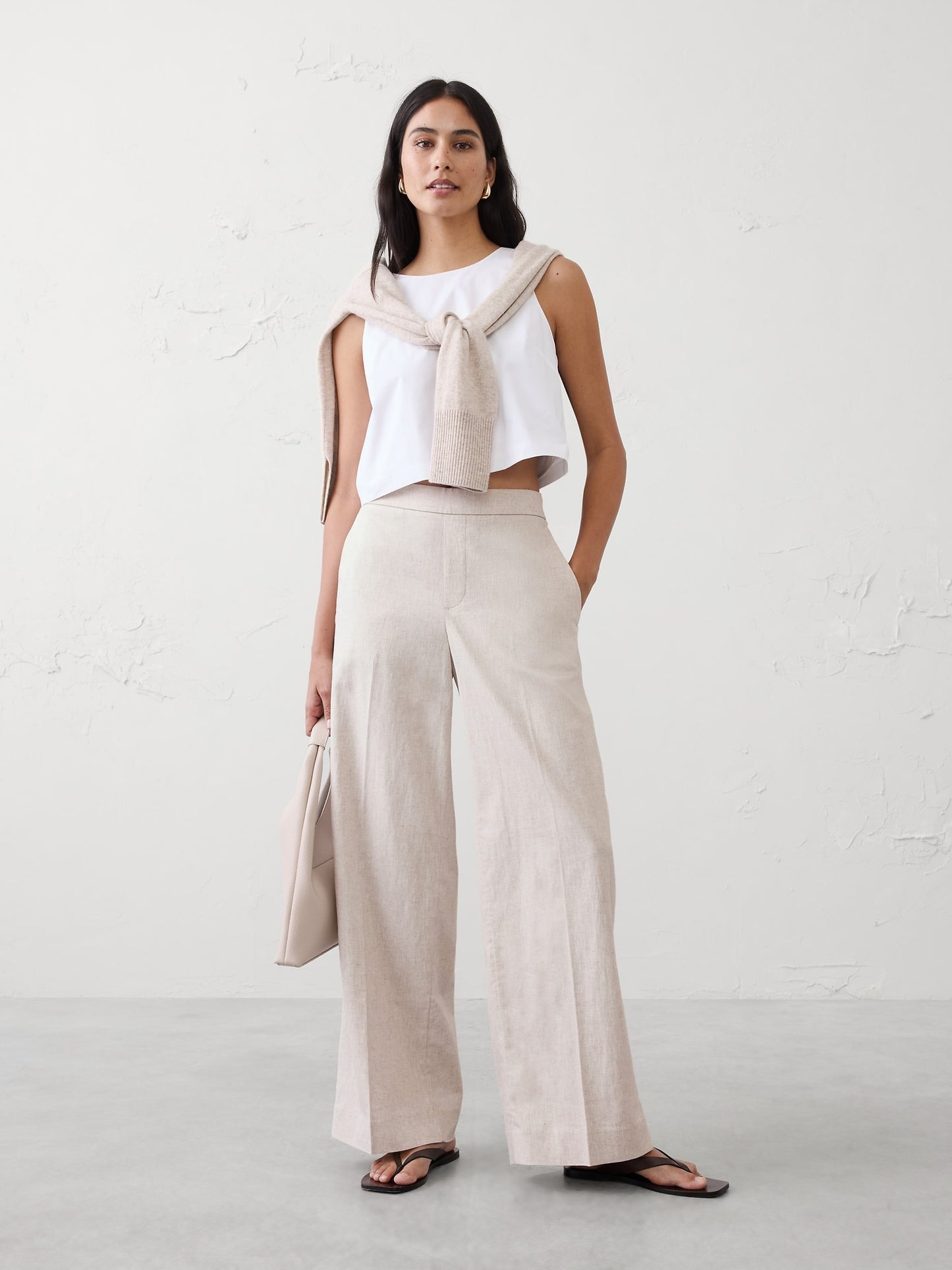 Wide-Leg High-Rise Linen-Blend Pants: 28", 30", 33" Inseam