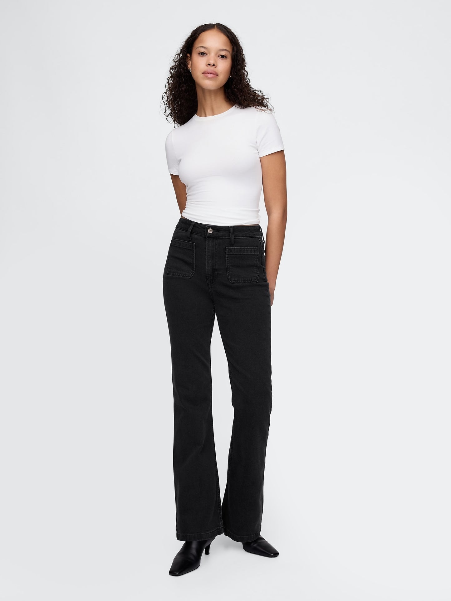 Women's Black Curvy High Rise '70s Flare Jeans
