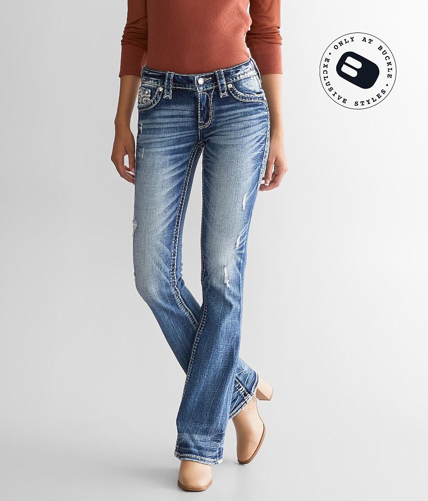Women's Low Rise Distressed Stretch Bootcut Jeans: 30", 32", 34" Inseams