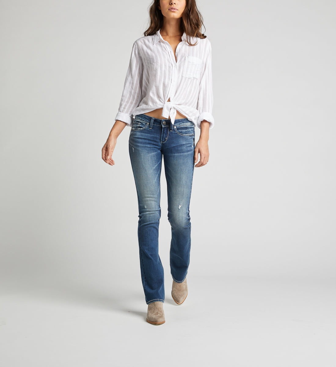 Women's Low Rise Medium Blue Straight Leg Jeans: 31", 33" Inseams