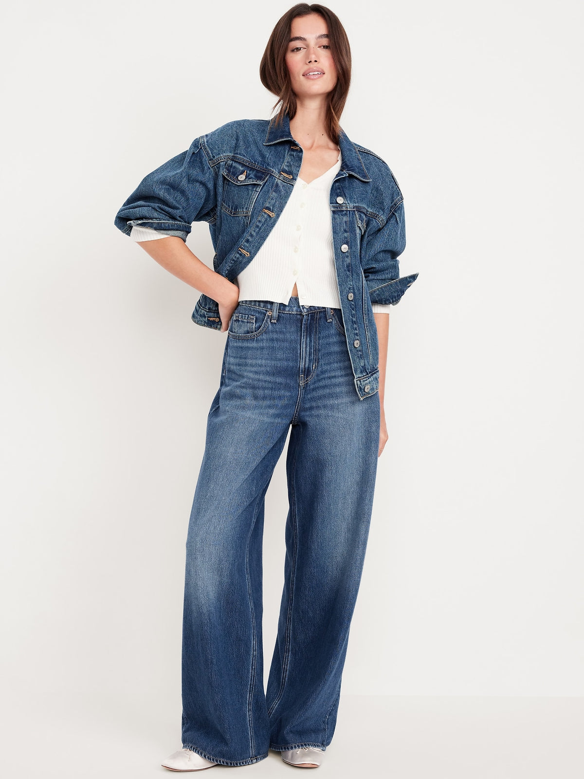Women's High-Waist Baggy Wide-Leg Jeans: 28", 30", 33" Inseams