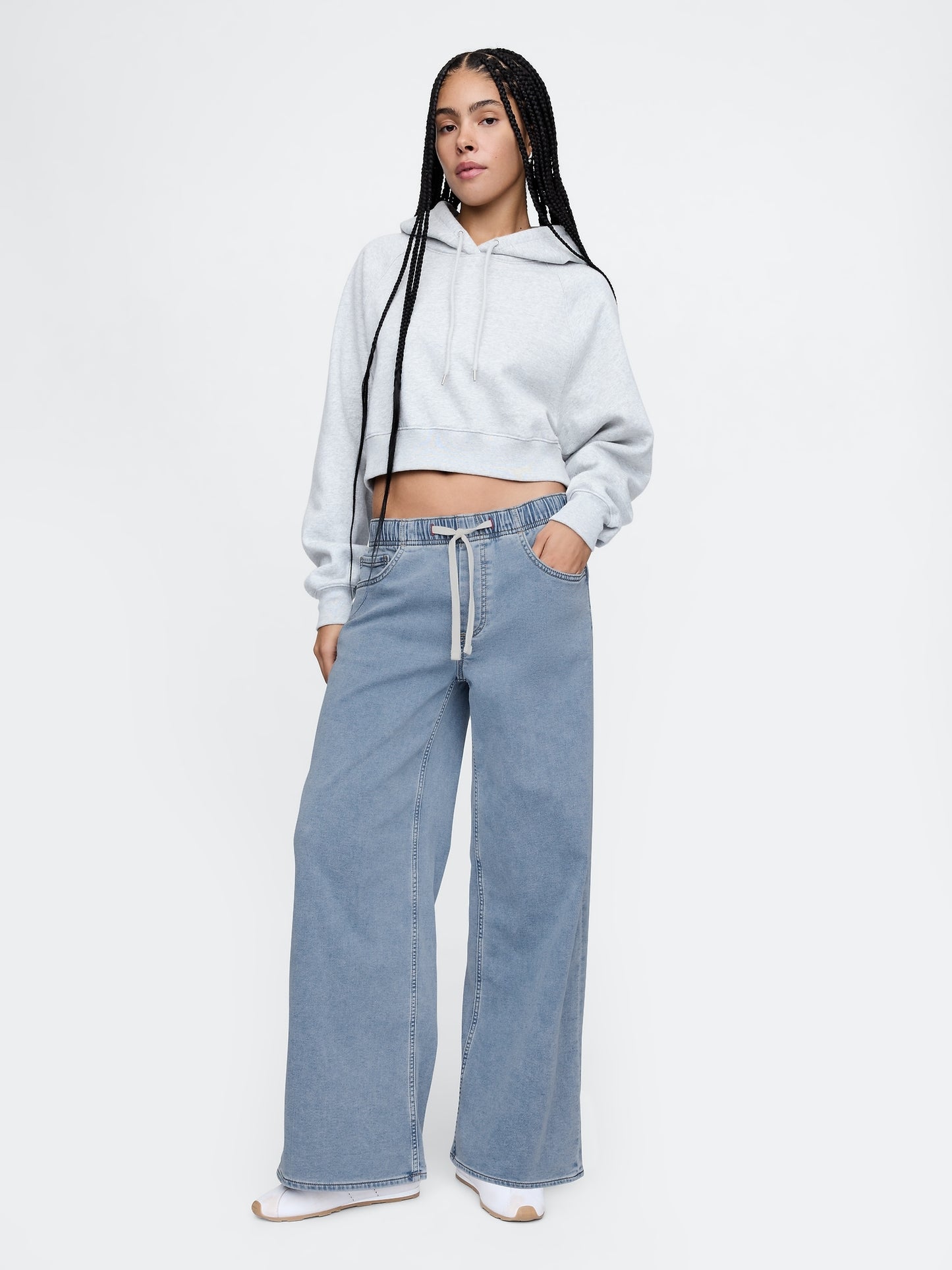 Women's Mid Rise Knit Pull-on Baggy Jeans