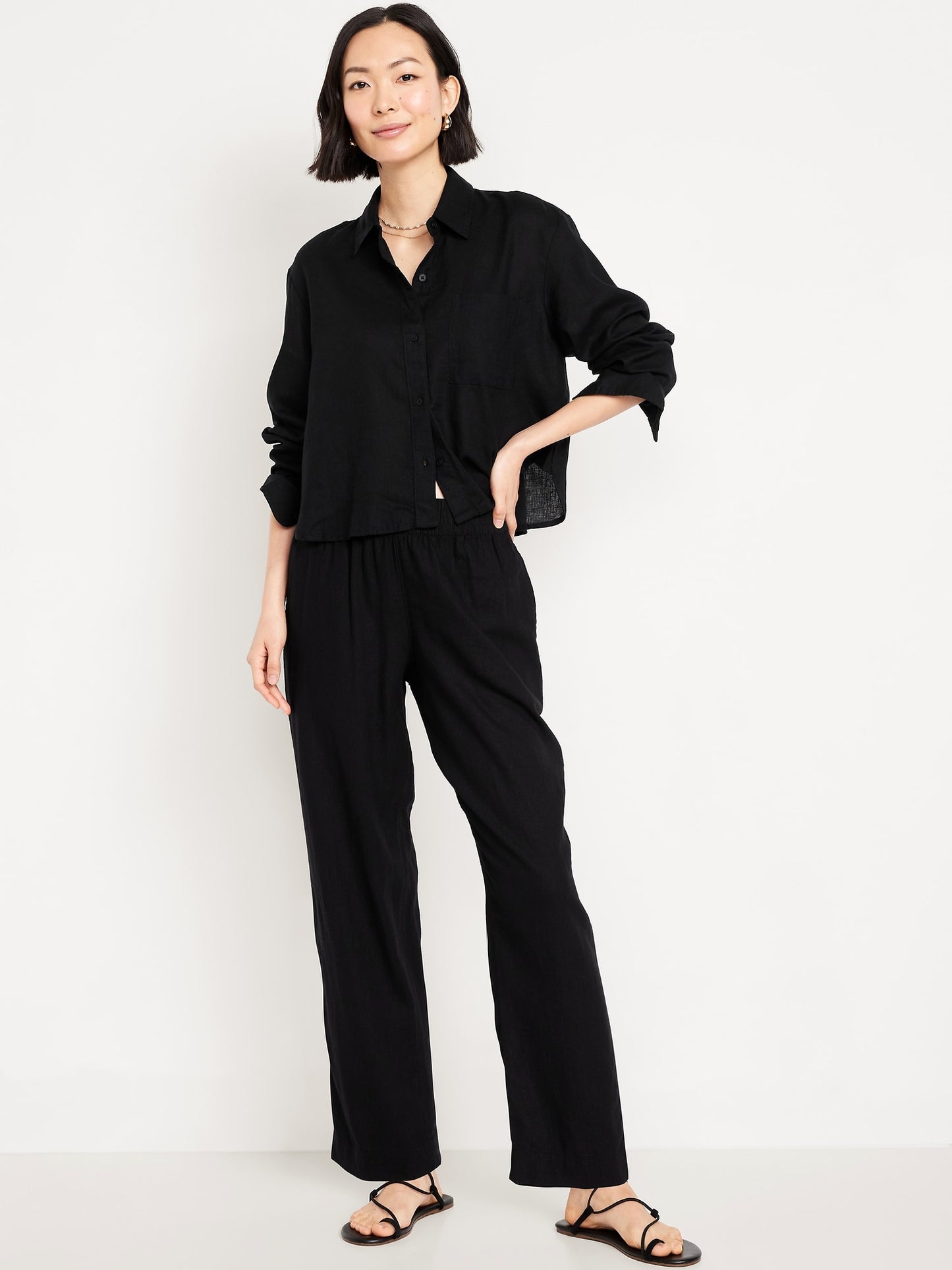Women's Petite & Tall Linen-Blend Straight Leg Ankle Pants