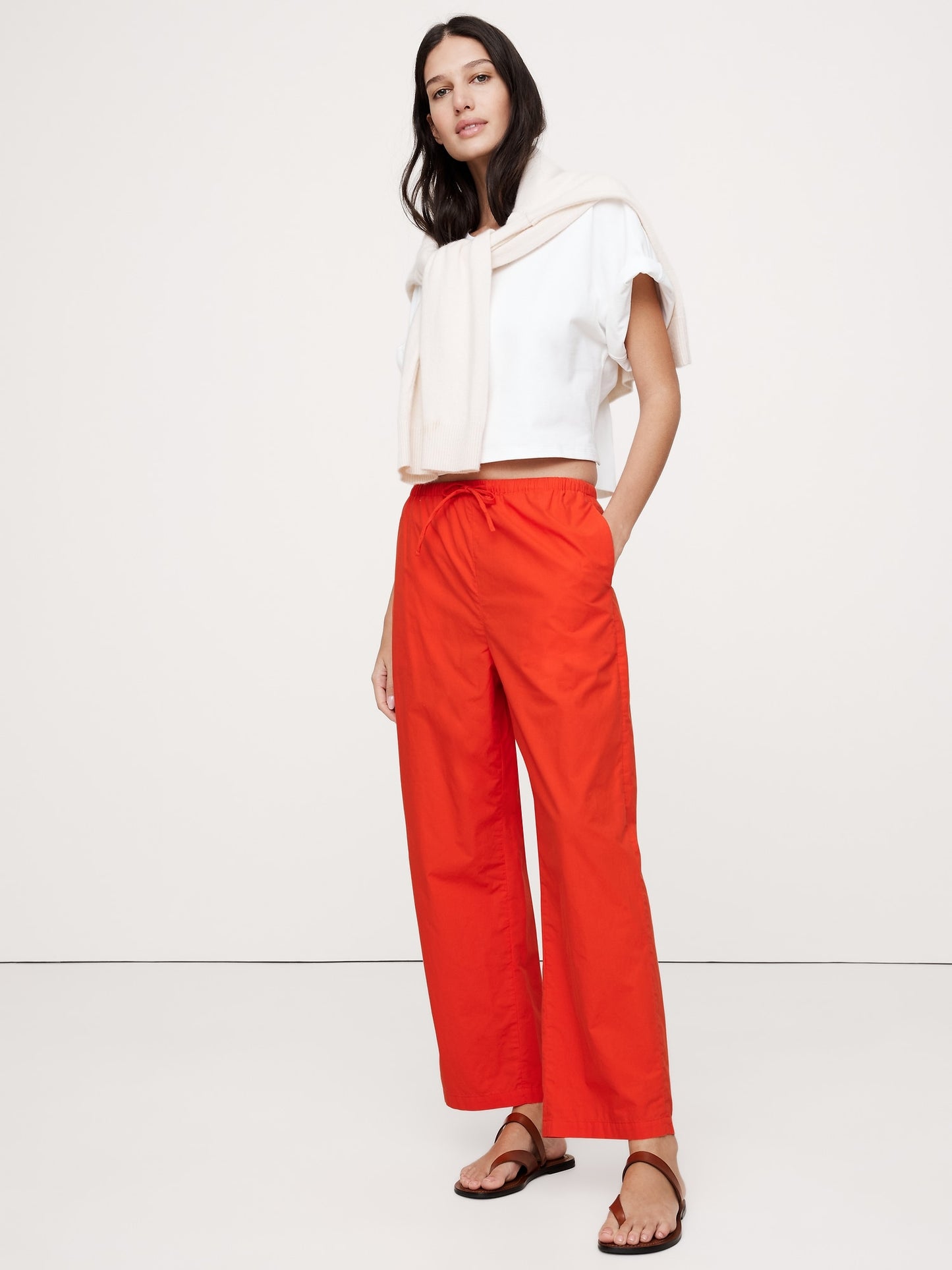 Blood Orange Ankle Length Cotton Poplin Pants: Tall & Petite