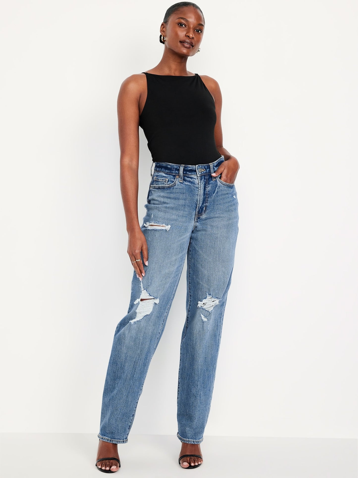 Curvy High-Waisted Loose Jeans: 29", 31", 34" Inseams