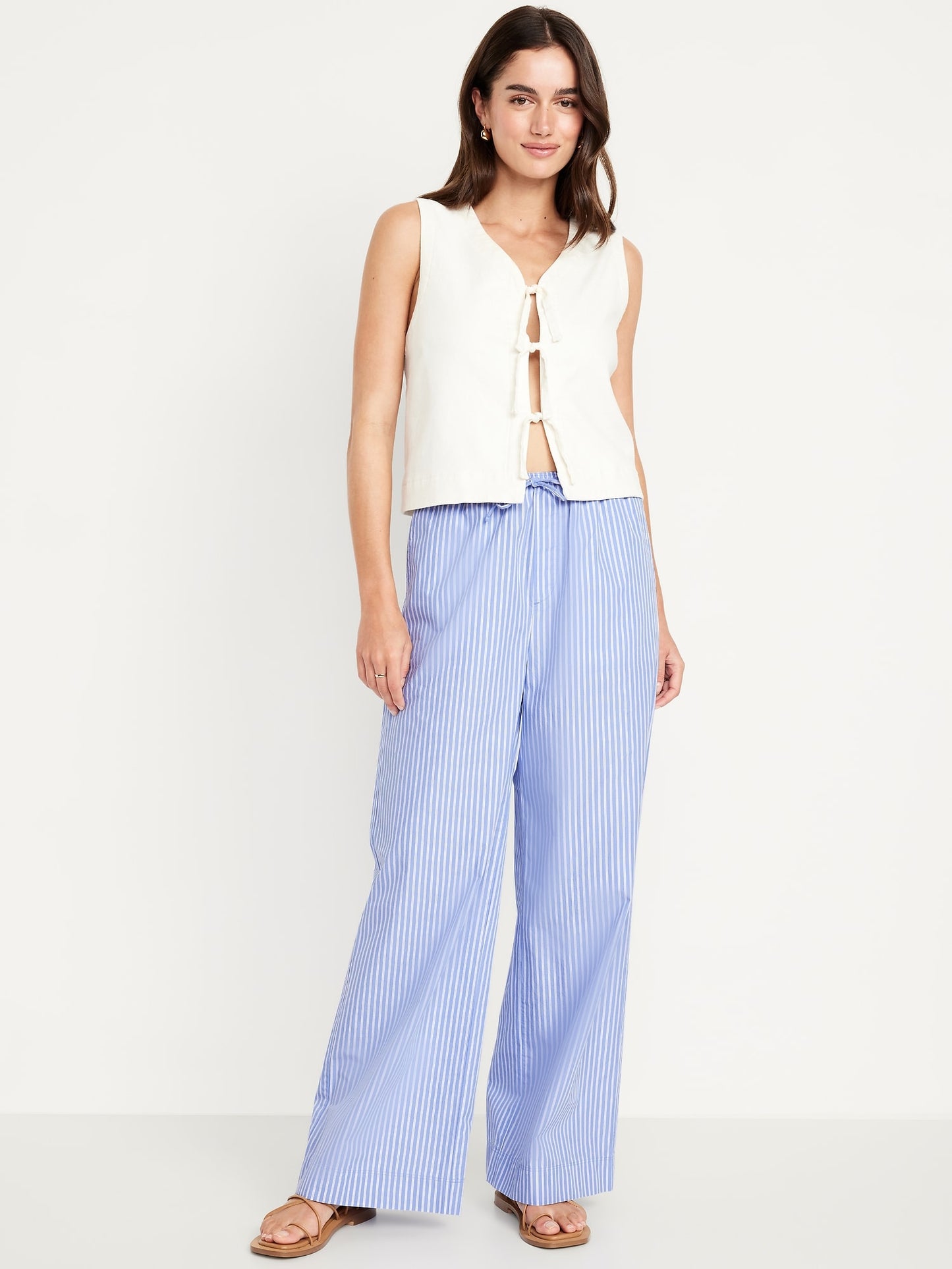 Women's Striped Poplin Super Wide-Leg Pants