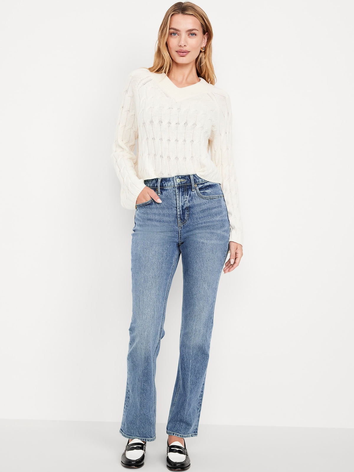 Medium Wash High-Waist Boot-Cut Jeans: 29", 31", 34" Inseams