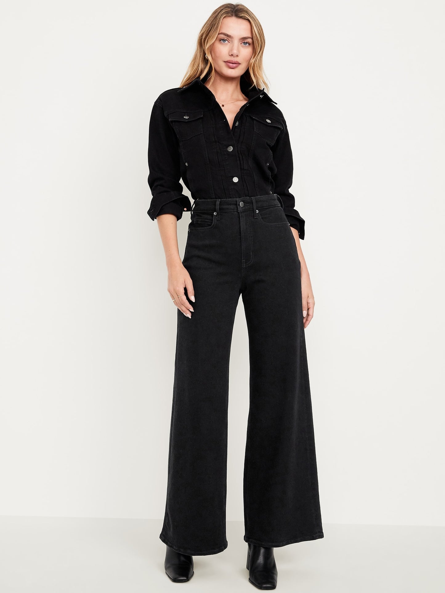 Extra High Super Wide Black Jeans: 29", 31", 34" Inseams