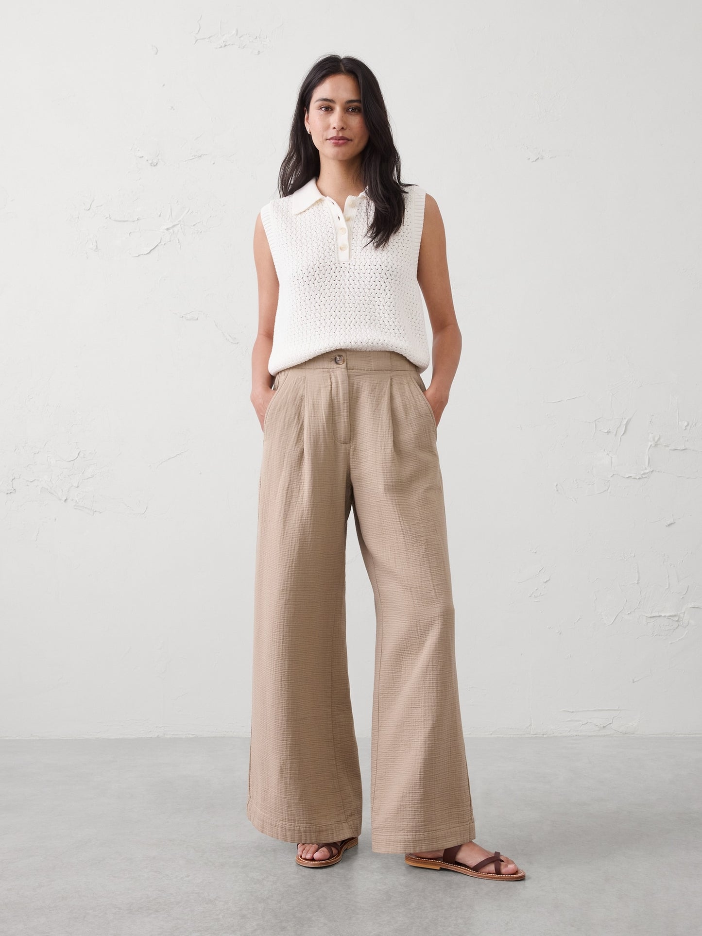 Petite & Regular Length Wide-Leg Gauze Pants