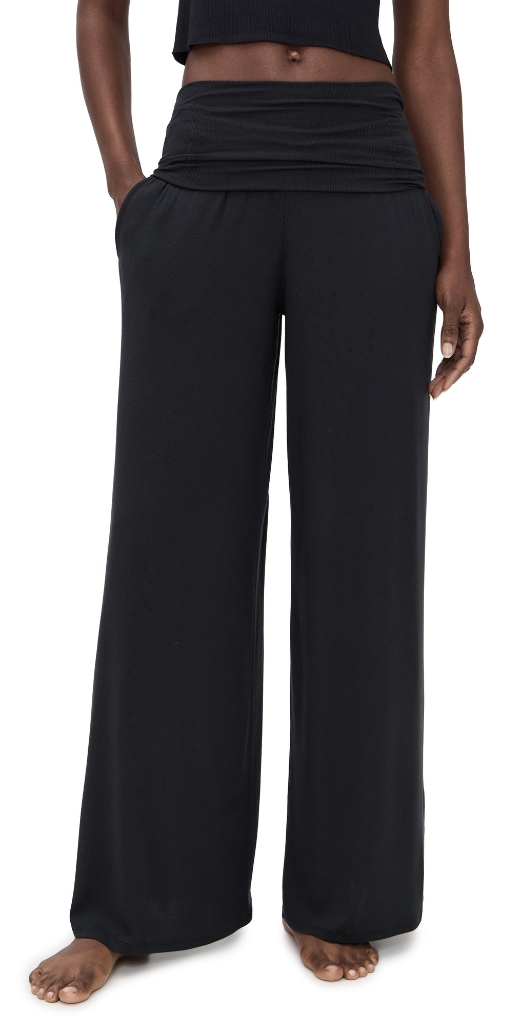 Soft Black Fold Over Pants 31" Inseam