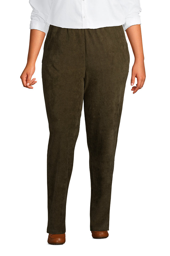 Plus Size Sport Knit High Rise Corduroy Elastic Waist Pants