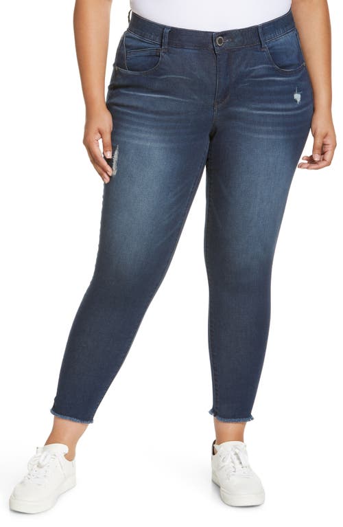 'Ab'Solution Frayed Hem Skinny Ankle Jeans in Inv-Indigo Vintage