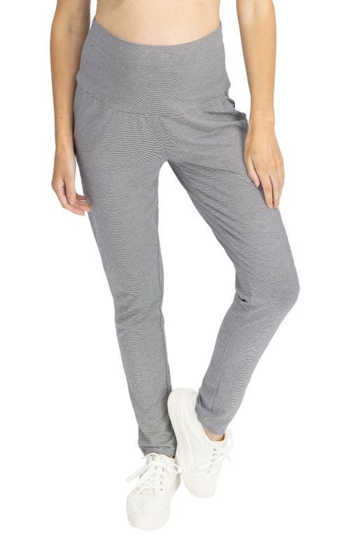 Angel Maternity Tapered Casual Maternity Pants in Fine Navy/White Stripes