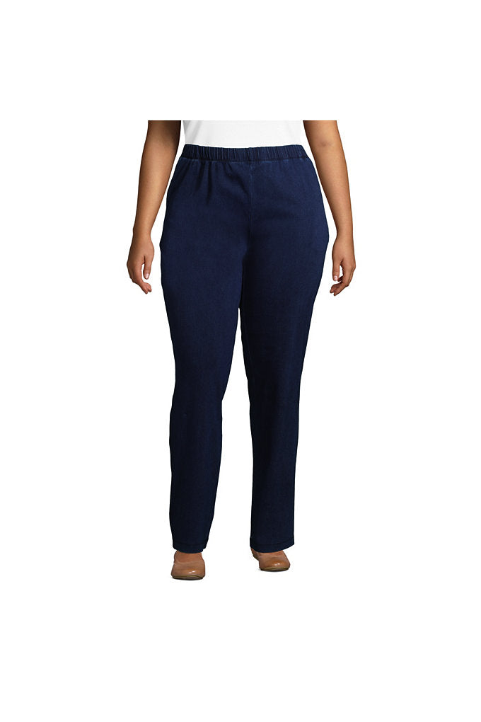 Women's Plus Size Sport Knit Denim High Rise Elastic Waist Pull On Pants