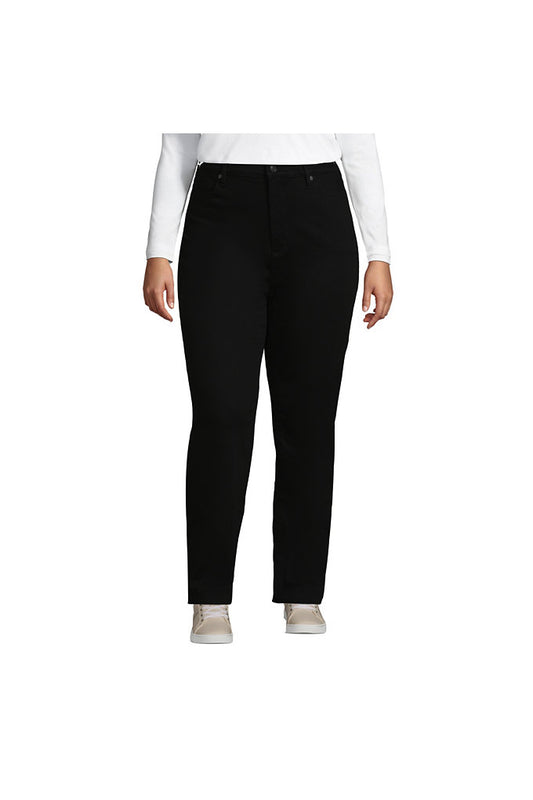 Women's Plus Size High Rise Flannel Lined Straight Leg Jeans Black - Lands' End - Black - 16W