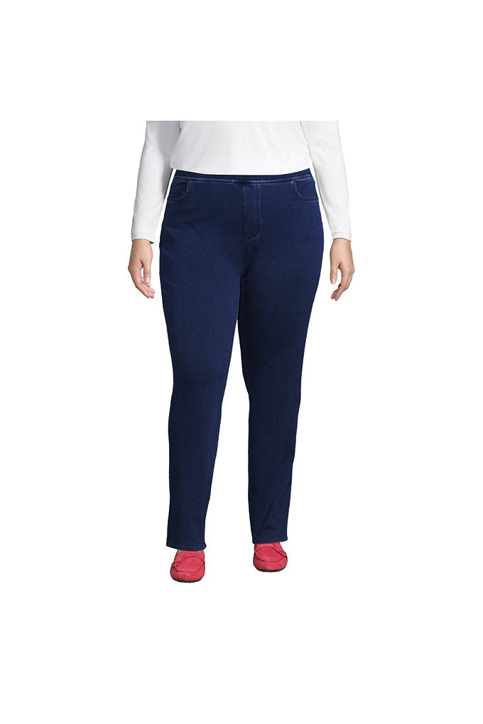 Women's Plus Size Starfish Mid Rise Pull On Knit Denim Straight Jeans