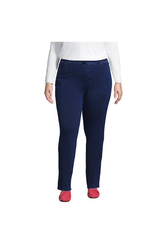 Women's Plus Size Starfish Mid Rise Pull On Knit Denim Straight Jeans