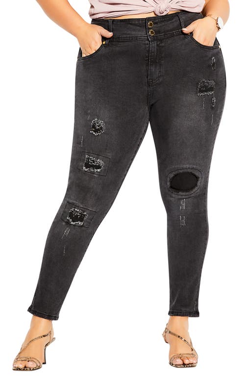 Apple Patched Ankle Skinny Jeans in Black
