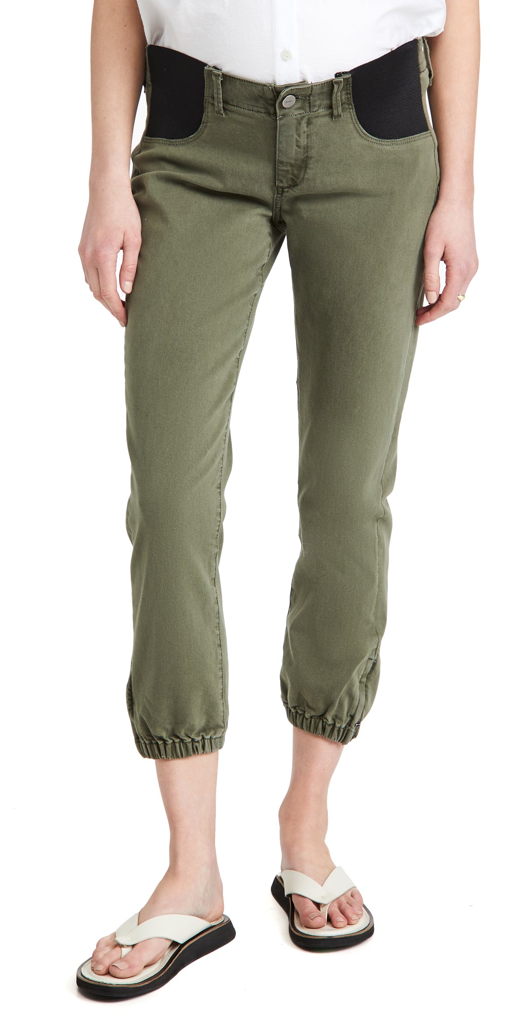 Cropped Olive Twill Maternity Joggers: 26" Inseam