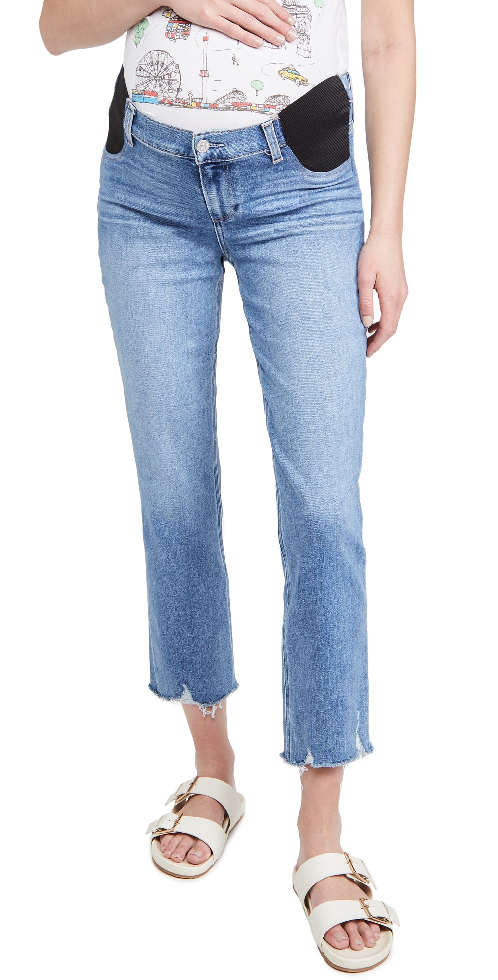 Light Wash Cropped Maternity Jeans: 27.5" Inseam