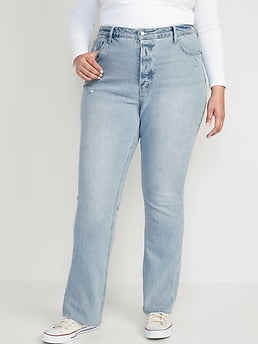 Old Navy Extra High-Waisted Button-Fly Kicker Boot-Cut Cut-Off Jeans for Women