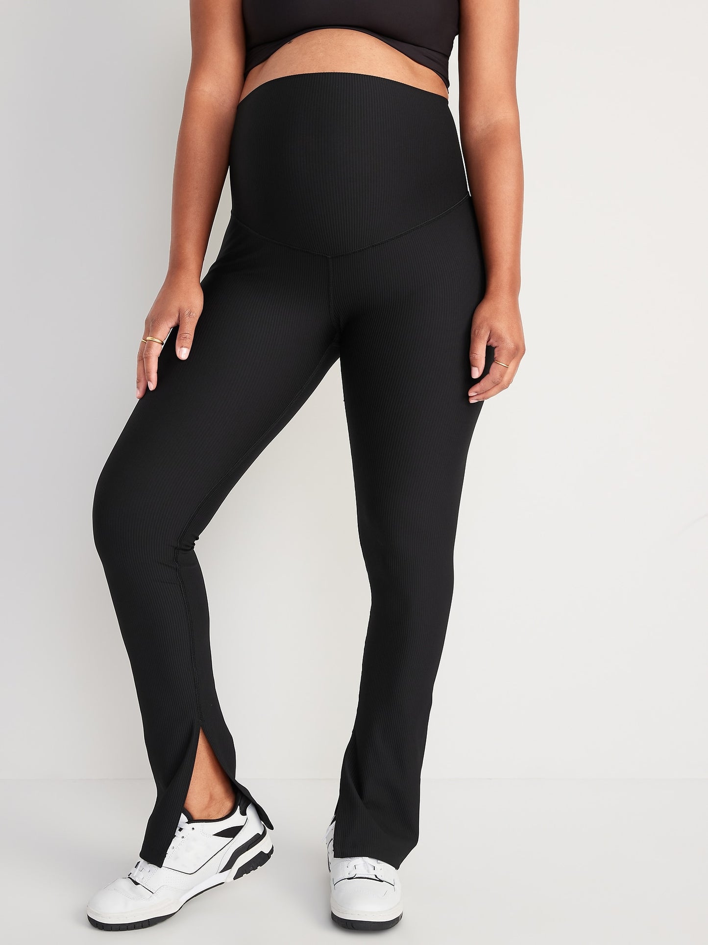 Old Navy Maternity Rollover-Waist PowerSoft Rib-Knit Split-Hem Flare Leggings