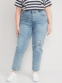 Old Navy Extra High-Waisted Button-Fly Sky-Hi Straight Ripped Jeans for Women