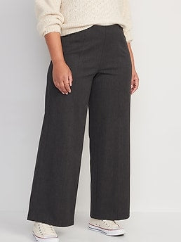 High-Waisted Heathered Pull-On Pixie Wide-Leg Pants for Women