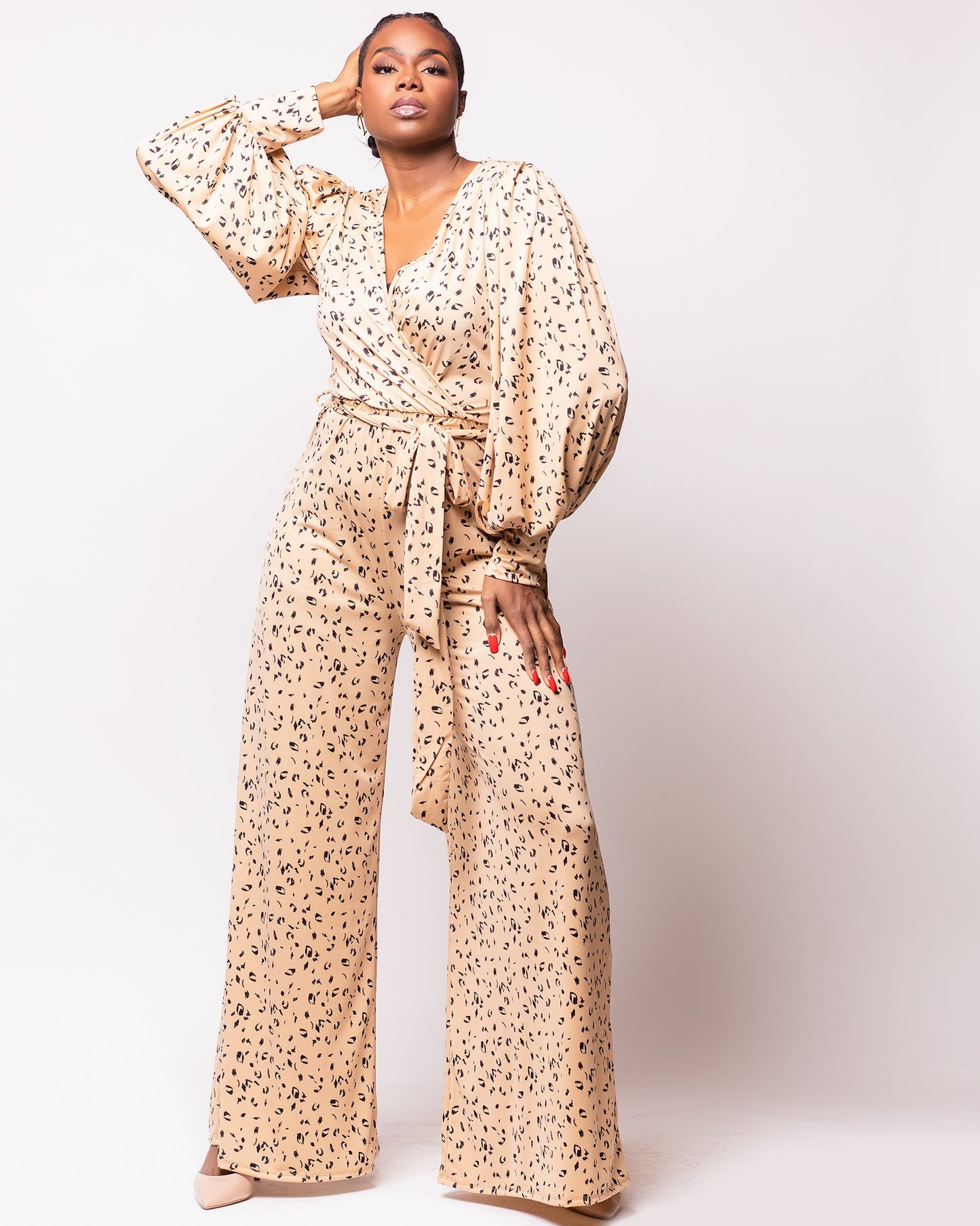 Tall Tan Animal Printed Jumpsuit