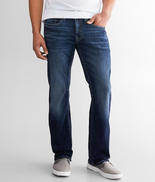 Men's Regular Fit Medium Wash Bootcut Stretch Jeans: 30-36" Inseams
