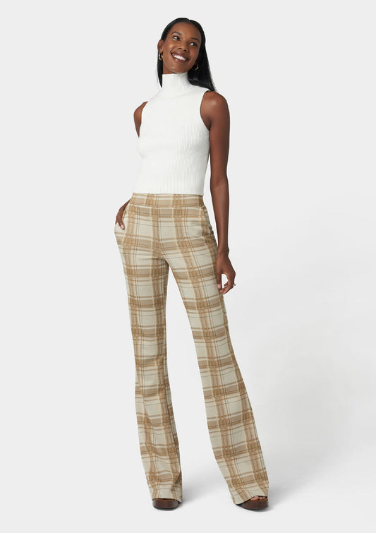 Tall Women's Brown Plaid Pants with Flare Leg: 37" Inseam