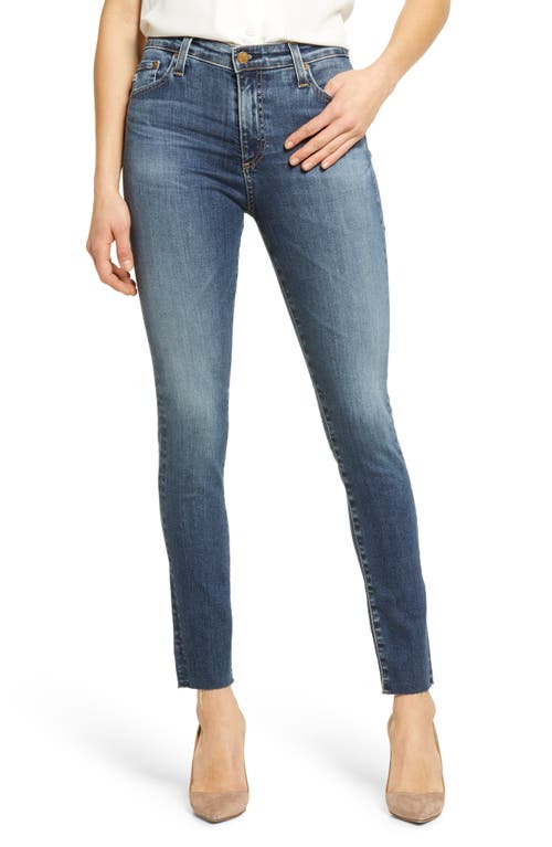 Farrah High Waist Raw Hem Ankle Skinny Jeans in 11 Years Blue Horizon