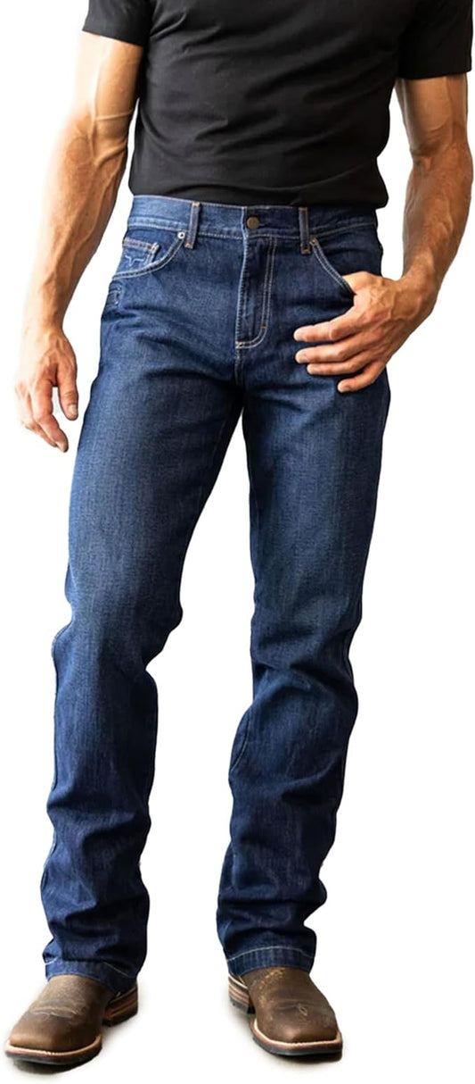 Men's Dillon Mid-Low Rise Relaxed Upper Thigh Wide Bootcut Hand-Sanded Integrated Knife Pocket Jean