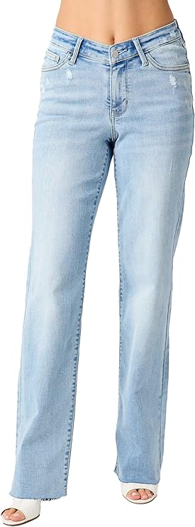 High-Rise V Front Waistband Straight Jeans