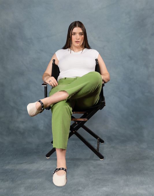 Eco-conscious Green Jeans with Raw Hem