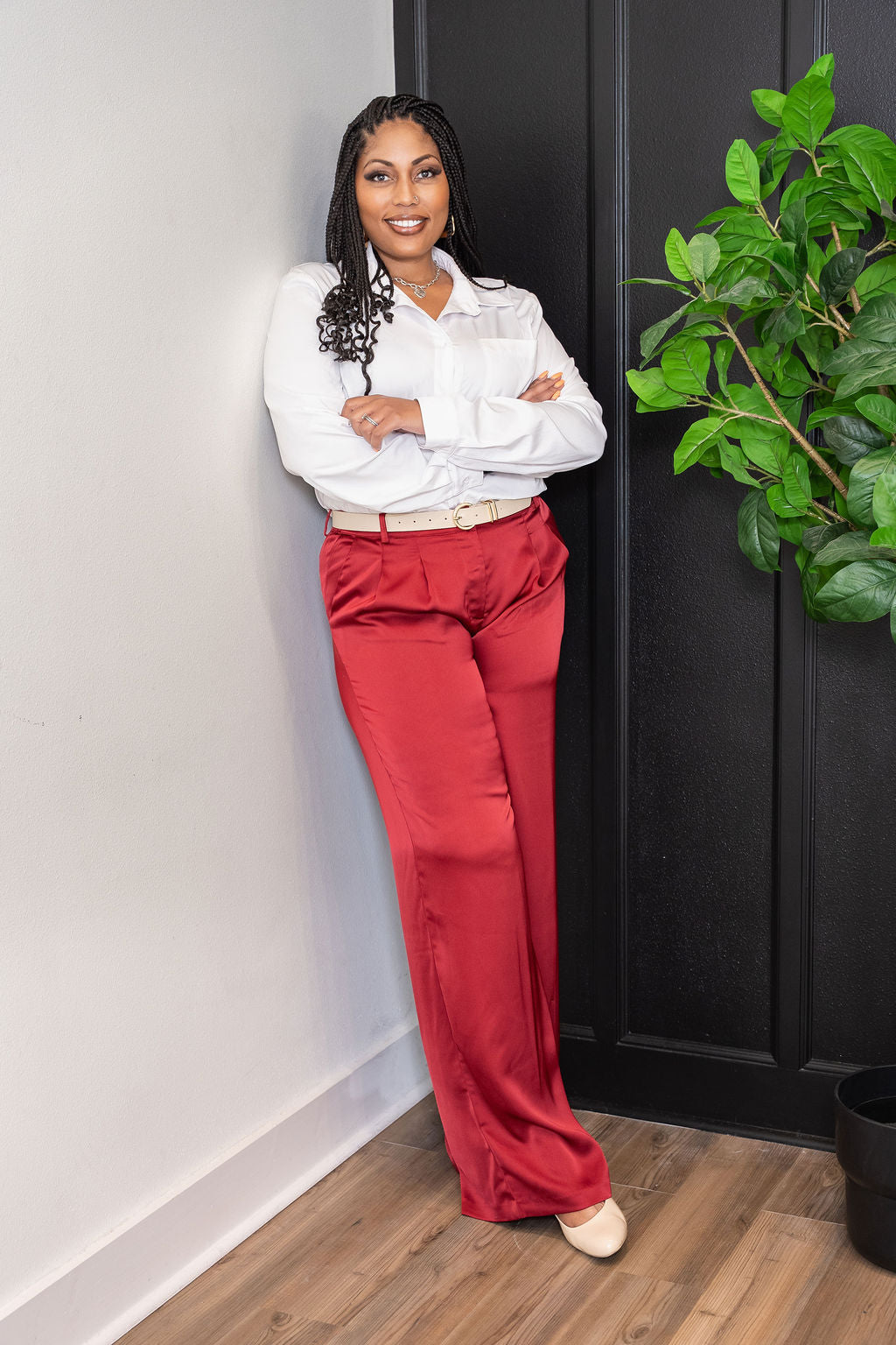 Tall 36" & 38" Inseam Satin Pants in Maroon