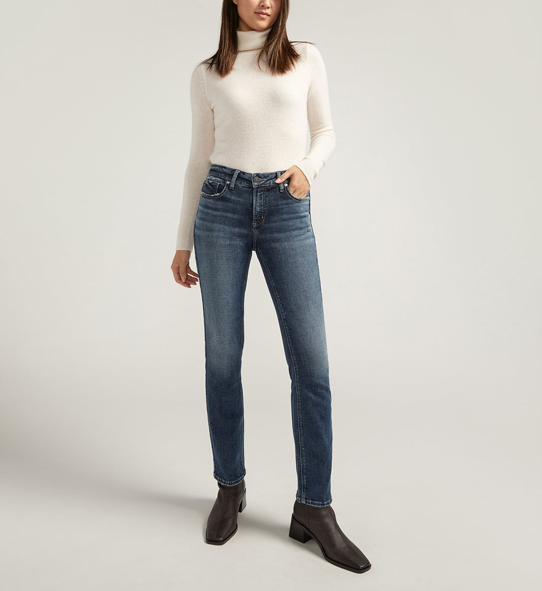 Elyse Mid Rise Straight Leg Jeans