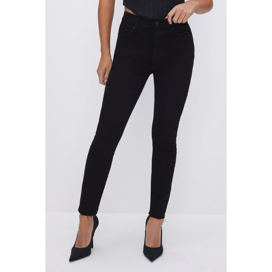 Petite Skinny Black Jeans with Raw Hem: 25.5" Inseam