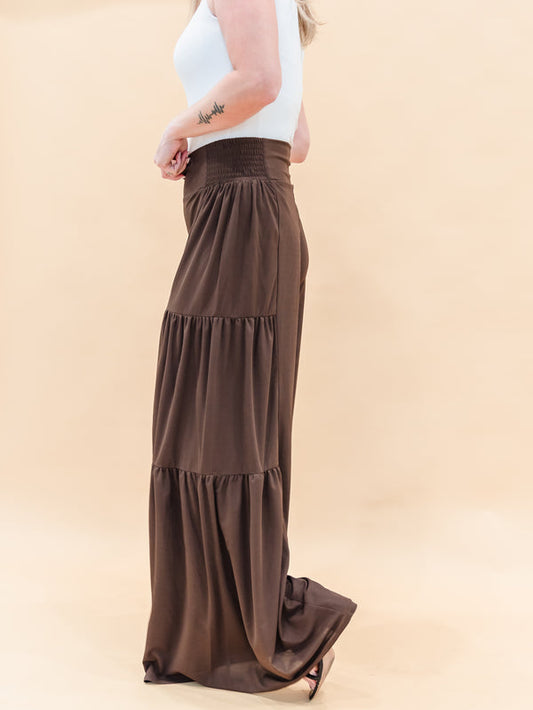 Tall Ribbed Tiered Palazzo Pants