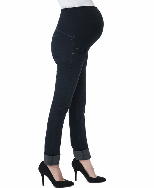 Tall Cuffed Maternity Jeans in Dark Wash: 32" Inseam 