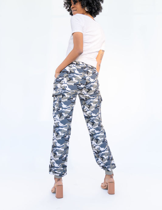 Tall Plus Size Blue Camo Cargo Joggers: 34" Inseam