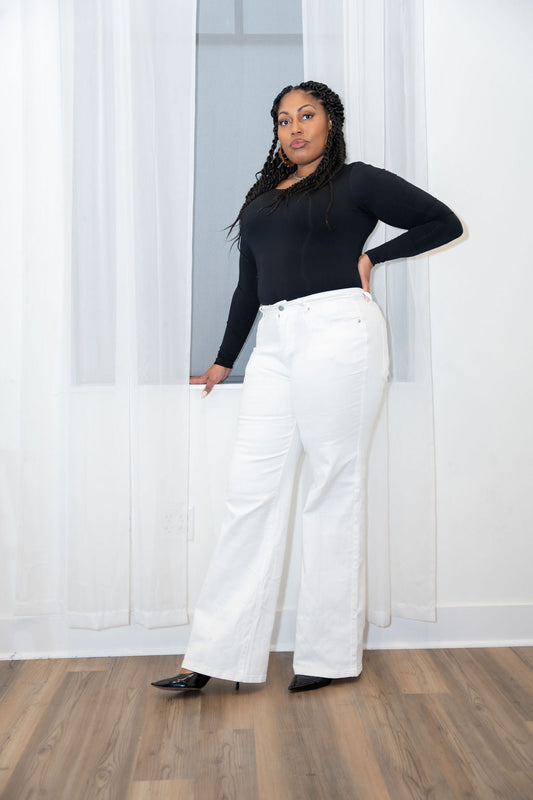 Tall Plus Size White Wide Leg Jeans: 36", 38" Inseams