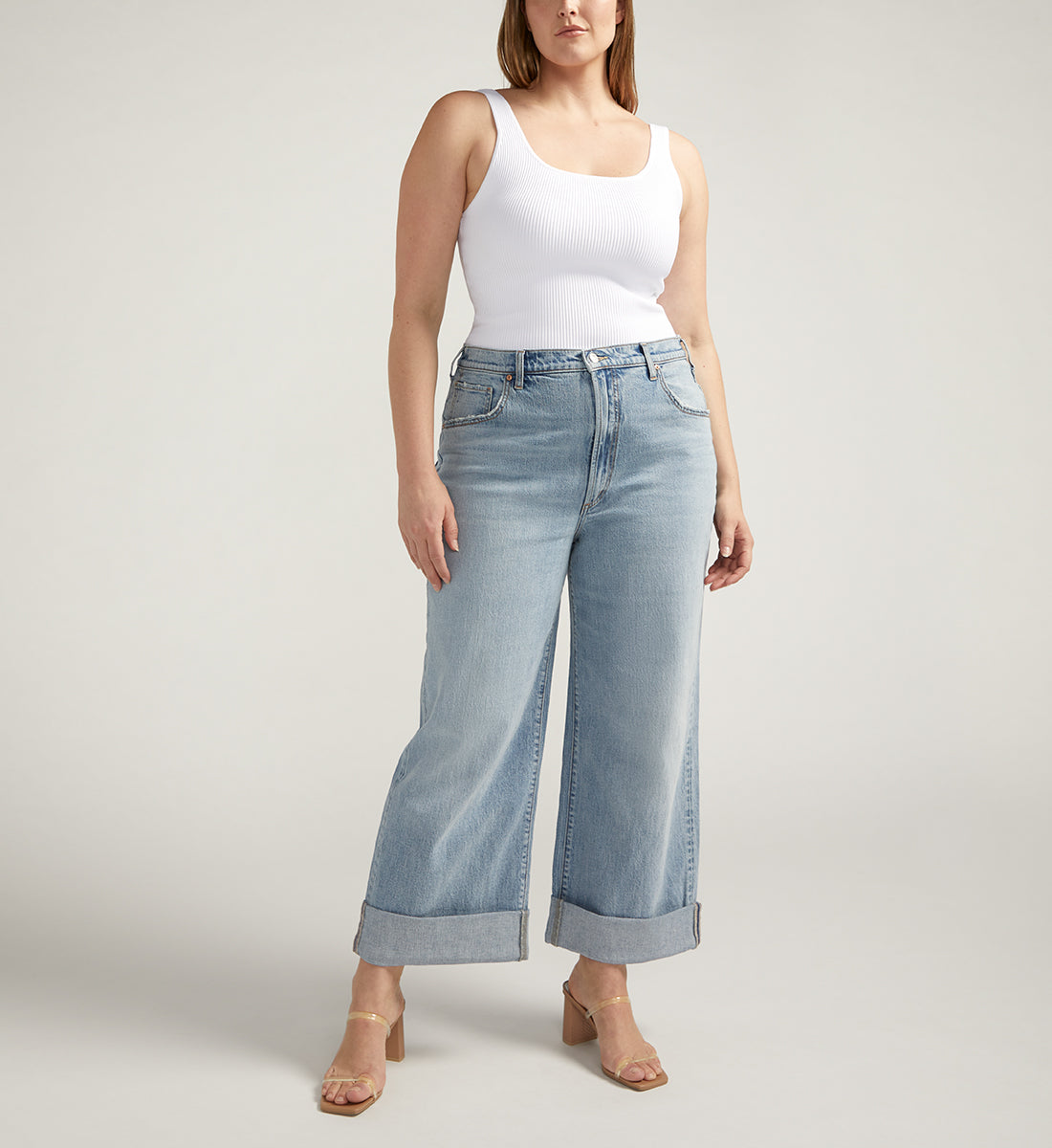 Baggy Mid Rise Wide Leg Cropped Jeans